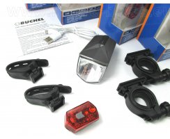 LED Akku Scheinwerfer Set Büchel "Vail80" bis 80 Lux, Rücklicht Micro LED, mit Lithium-Akkus